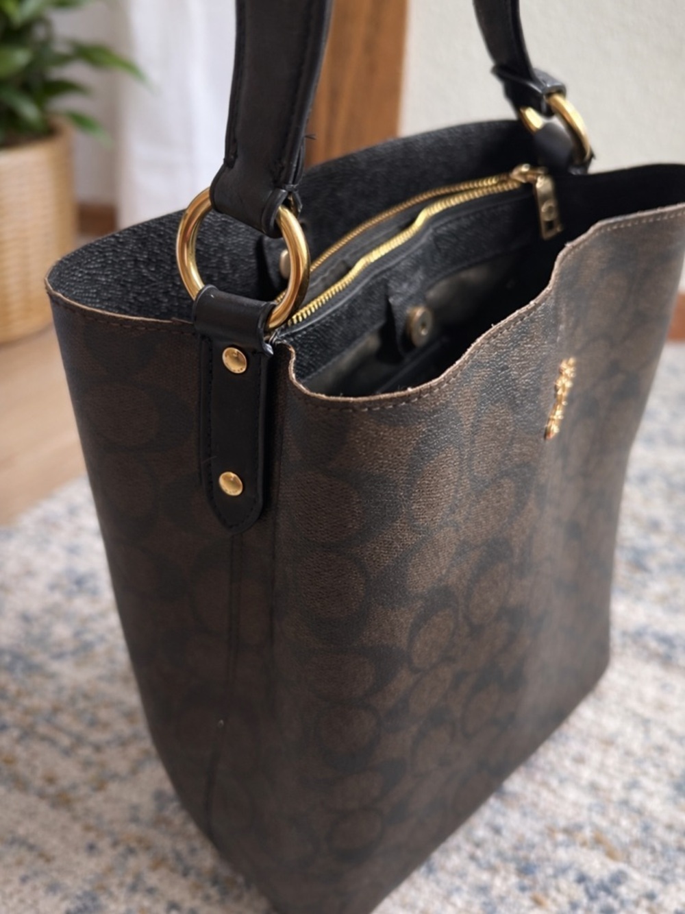 Coach Black Signature Tote with Gold Hardware - Picture 3 of 5